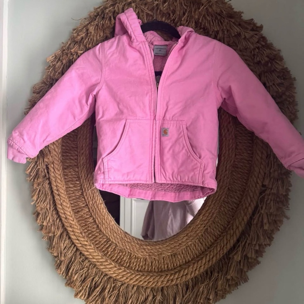 Carhartt Toddler Girls 4T Pink Duck Canvas Sherpa Lined Jacket Coat Hooded